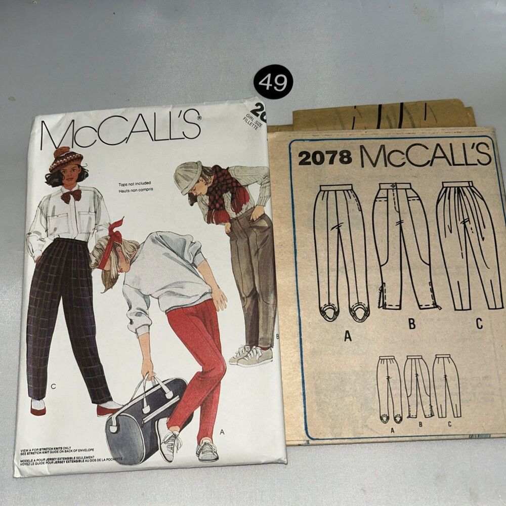 McCall's 2078 Girls Pleated Trousers Leggings & Pants Pattern Size 7 Uncut